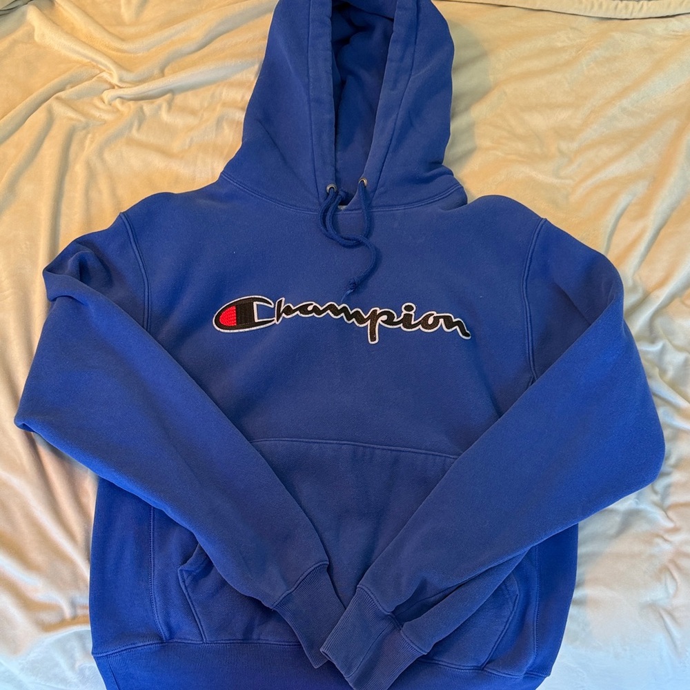 Champion Royal Blue Hoodie with Script Logo